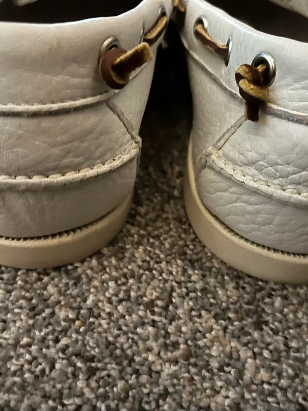 Ralph Lauren White Leather Boat Shoes with Brown Laces